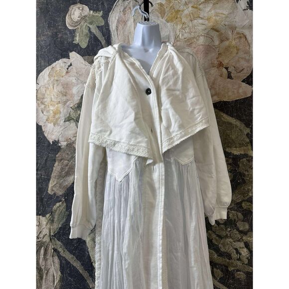 New Free People Float On Cardi Hooded Crochet Lace Sweatshirt Button Ivory S - Picture 7 of 13